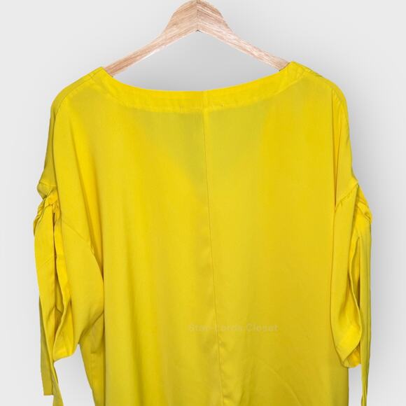 Eloquii Yellow V Neck Top 20 Short Sleeve Tie Detail Button Feminine Boho Look - Picture 7 of 9